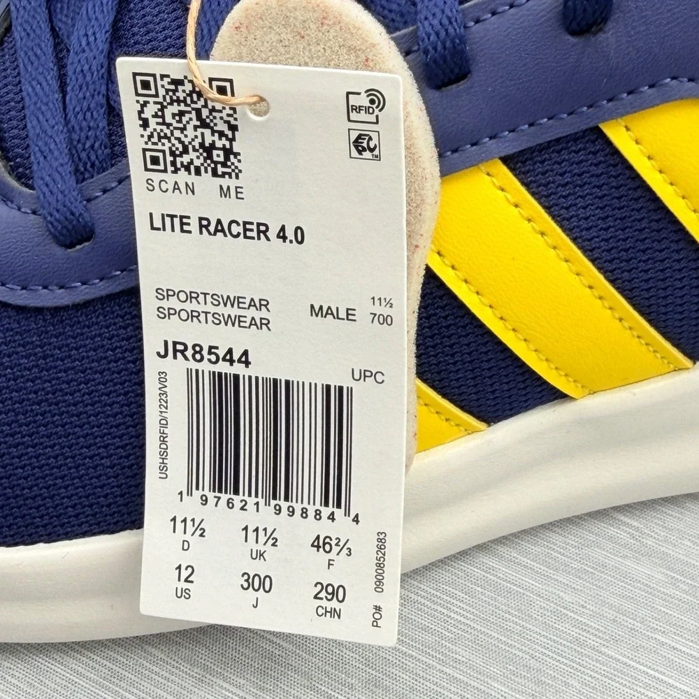 Adidas Men's 12 Sneakers Blue Yellow Retro Comfort Lite Racer 4 Cloudfoam JR8544